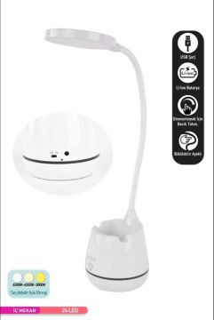 ACK 2,5W (BEYAZ-GÜNIŞIĞI) ŞARJLI DOKUNMATİK DİMLİ BEYAZ MASA LAMBASI