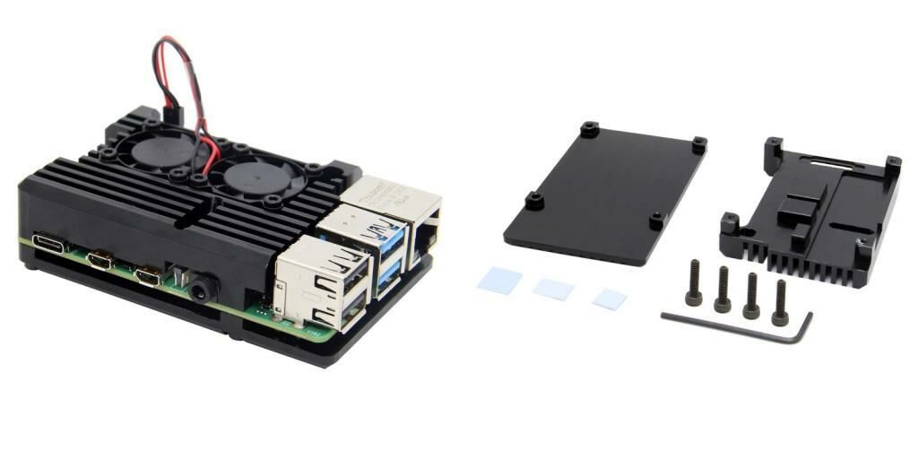Raspberry Pi 4 Soğutucu Kasa-Alüminyum Alaşım-Çift Fanlı
